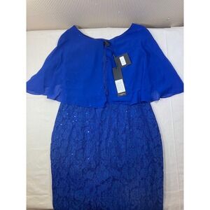 COOAN Women Royal Blue Lace Sequin Overlay Capelet Dress L